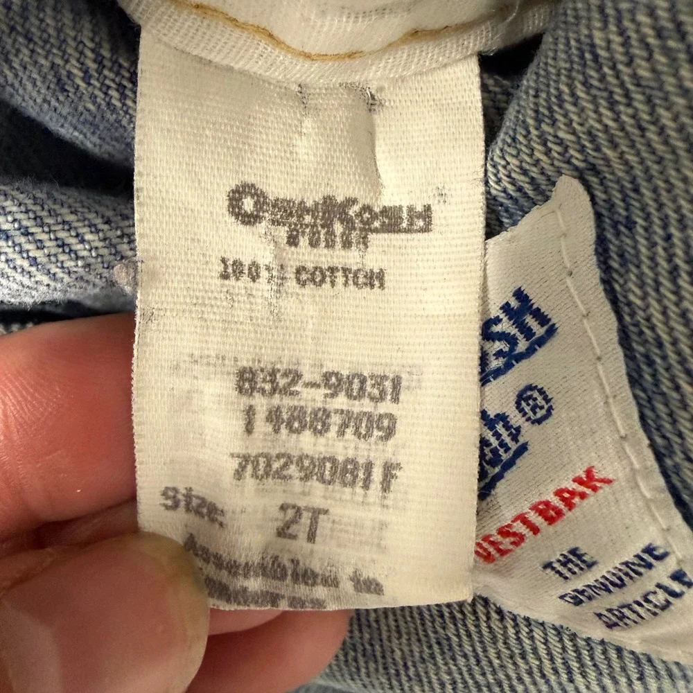 Vintage OshKosh Bgosh Kids 2T Light Wash Denim Vestbak Overalls 832-9031